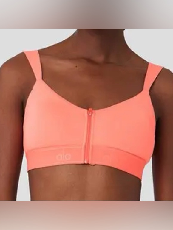 Alo Yoga Front Zip Sports Bra - Alosoft Molded Showcase Bra Candy Orange Xs